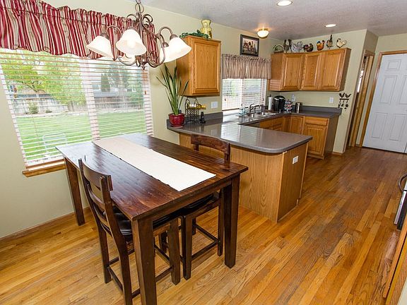 Bright open kitchen and dining room.