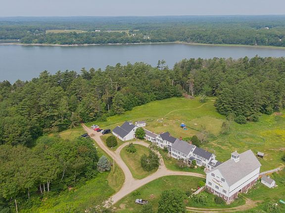 Looking northwest with wooded Skolfield Shores Preserve in background with Middle Bay behind