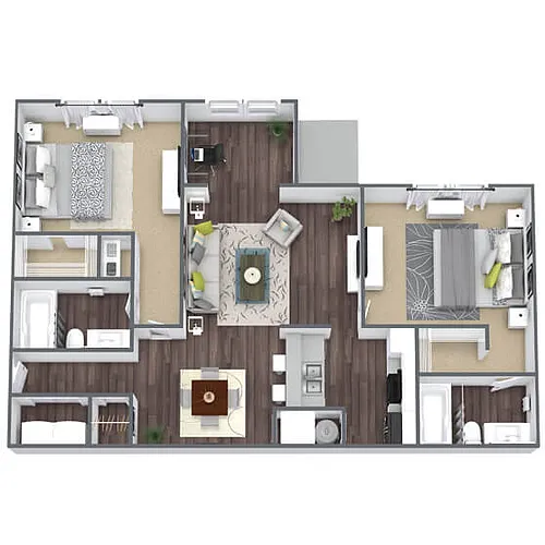 Floor plan B1: 2 Bed 2 Bath