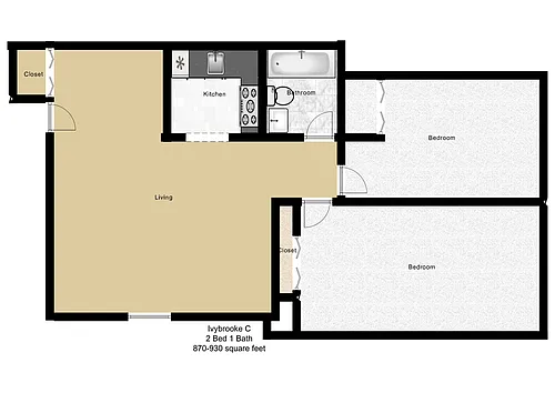 Floor plan 2 Bedroom 1 Bath