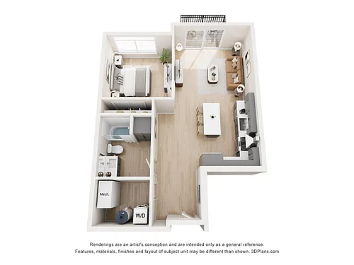 Floor plan 1 Bedroom, 1 Bathroom (Bldg. B)