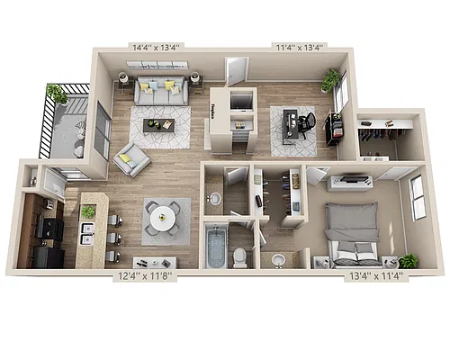 Floor plan One Bedroom with Den A1.3DCW
