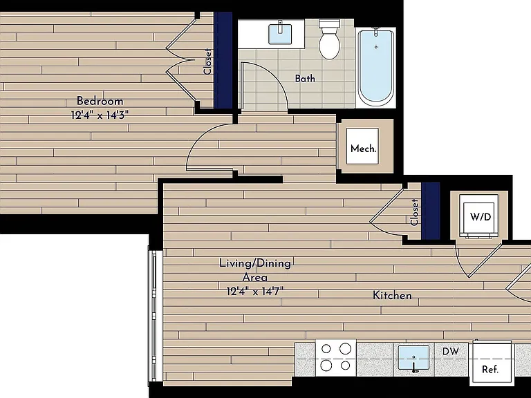 B 1BR-B One Bedroom Floor Plan B 1BR-B One Bedroom Floor Plan