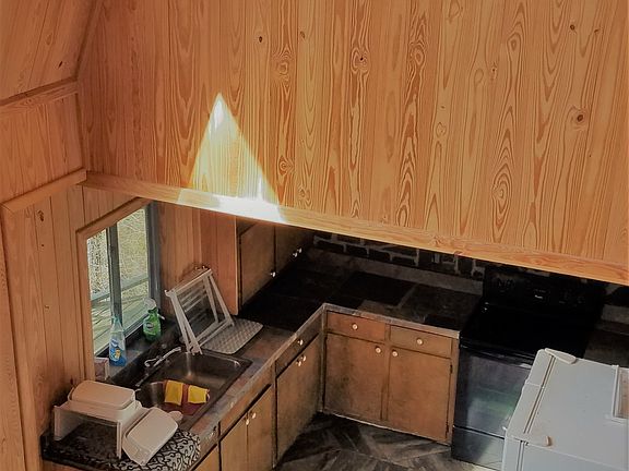 Looking down into the kitchen