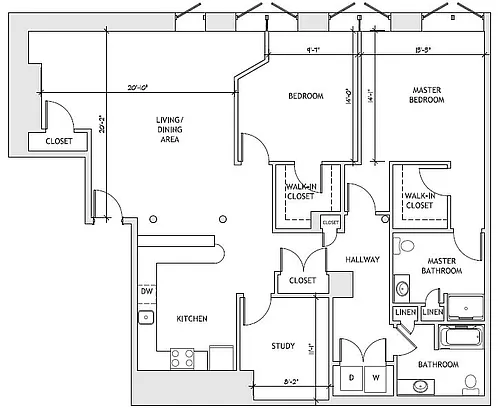 Floor plan 2BD 2BA DEN