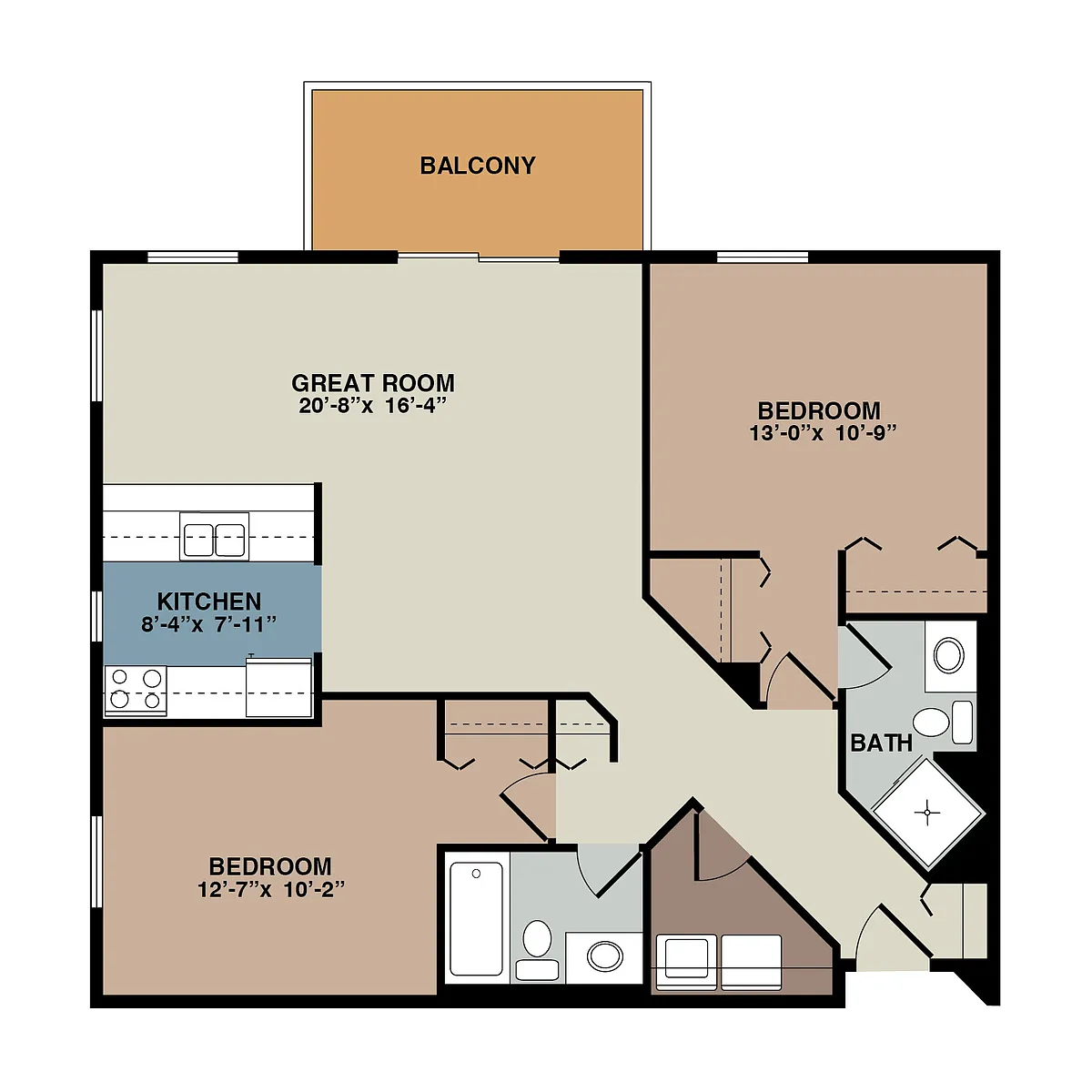Floor plan 2C - 2 Bedroom Corner