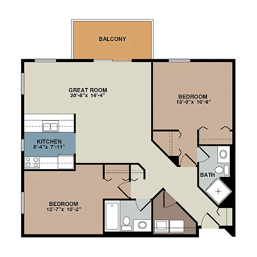 Floor plan 2C - 2 Bedroom Corner