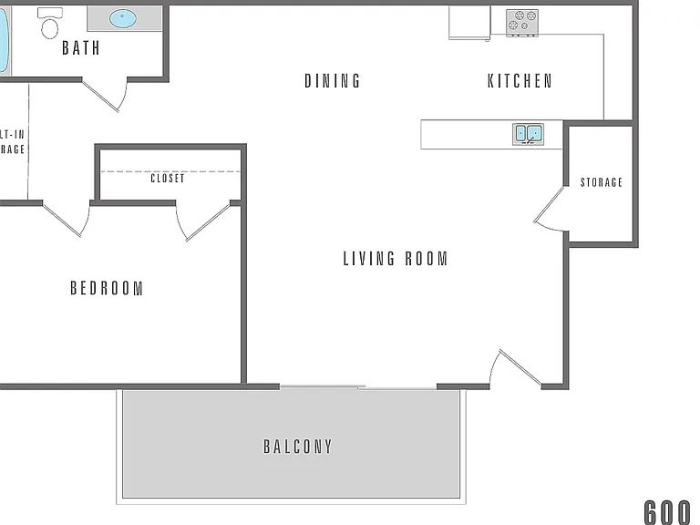1 Bedroom 1 Bath - 600 SF 1 Bedroom 1 Bath - 600 SF