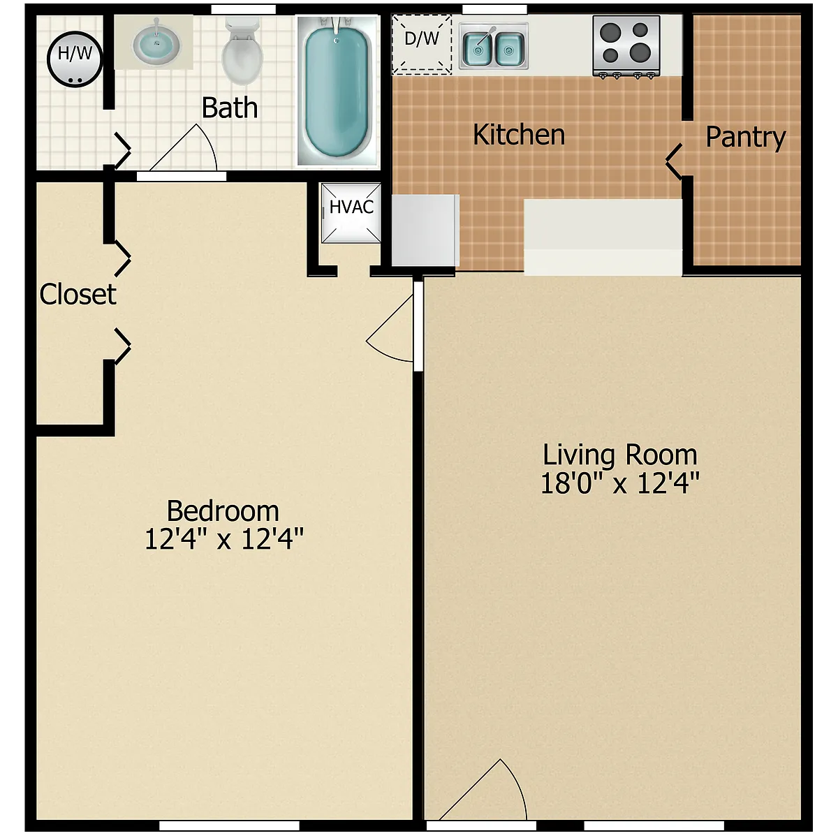 Floor plan 1 Bed 1 Bath