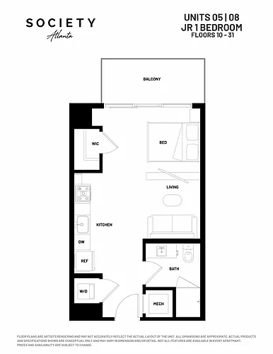 Floor plan Jr 1 Bed - S2