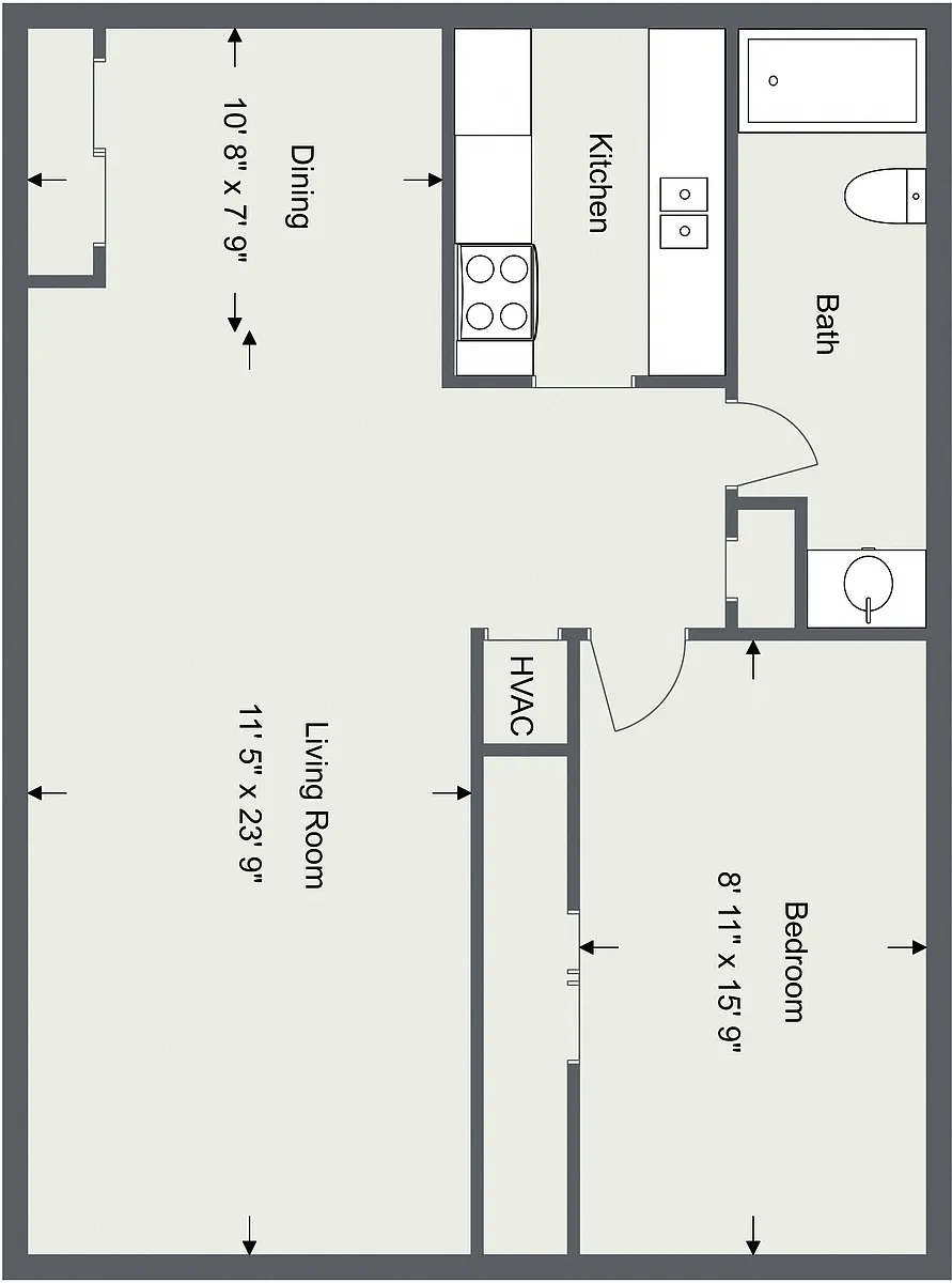 Floor plan 1 Bedroom 1 Bath-Mill Stream Run
