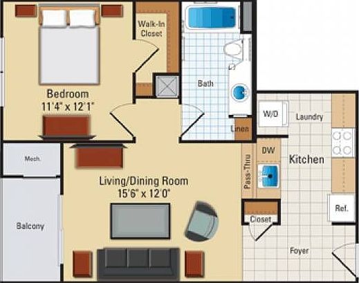 627 sq. ft. Floor Plan