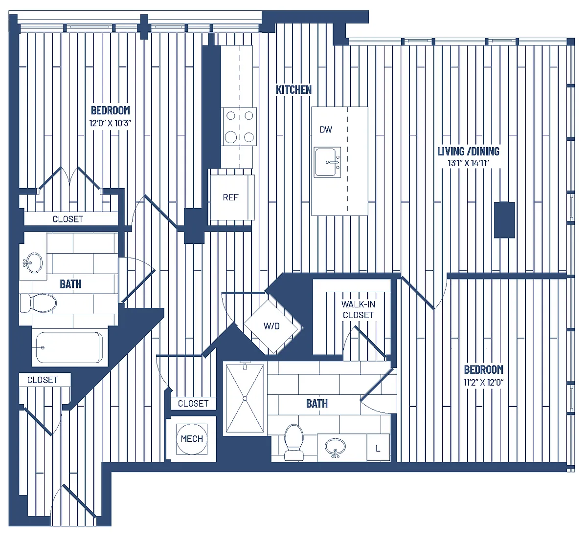 Floor plan 2 Bed/2 Bath-H2C