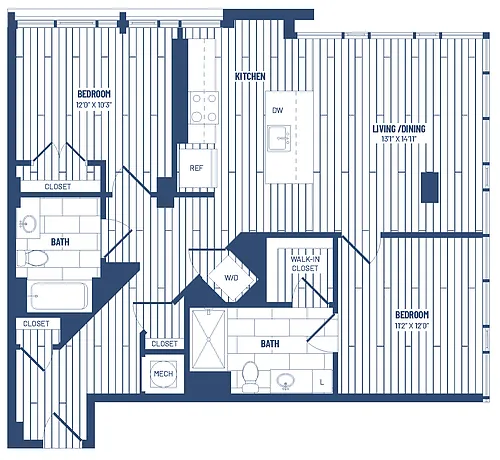 Floor plan 2 Bed/2 Bath-H2C