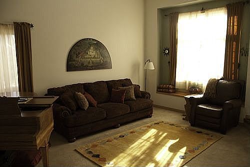 Vaulted ceilings and skylights in living room