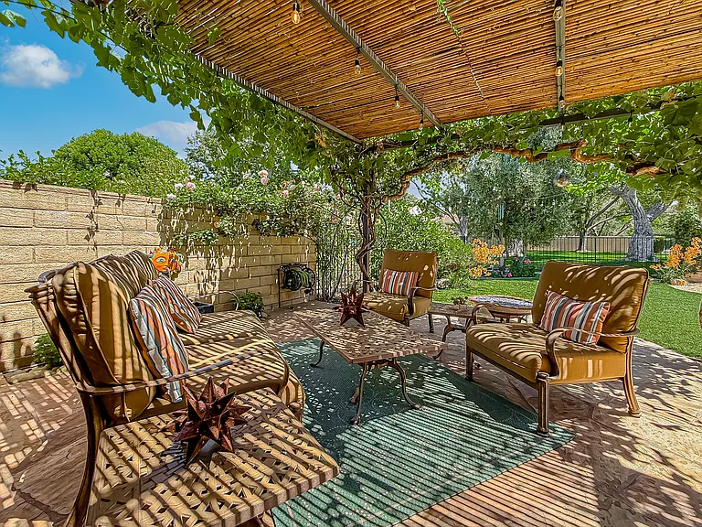 Outdoor seating with Bamboo covered patio