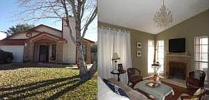 Front of the house and living room