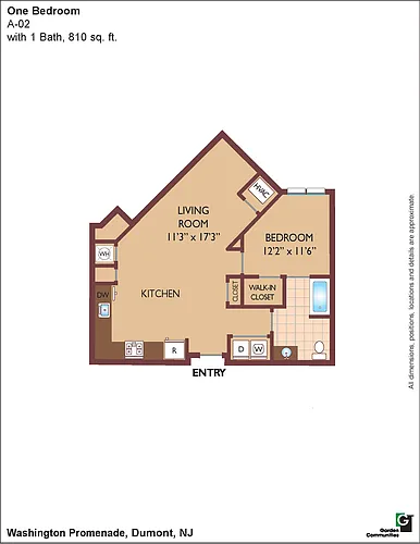 Floor plan $3.54/sq.ft. - One Bedroom - A-02