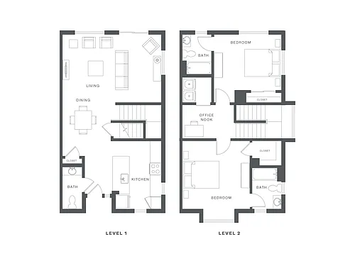 Floor plan 2 Bed/2.5 Bath Townhome-F-THB1