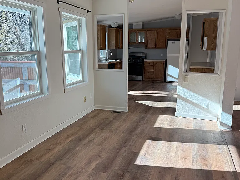 living room into kitchen