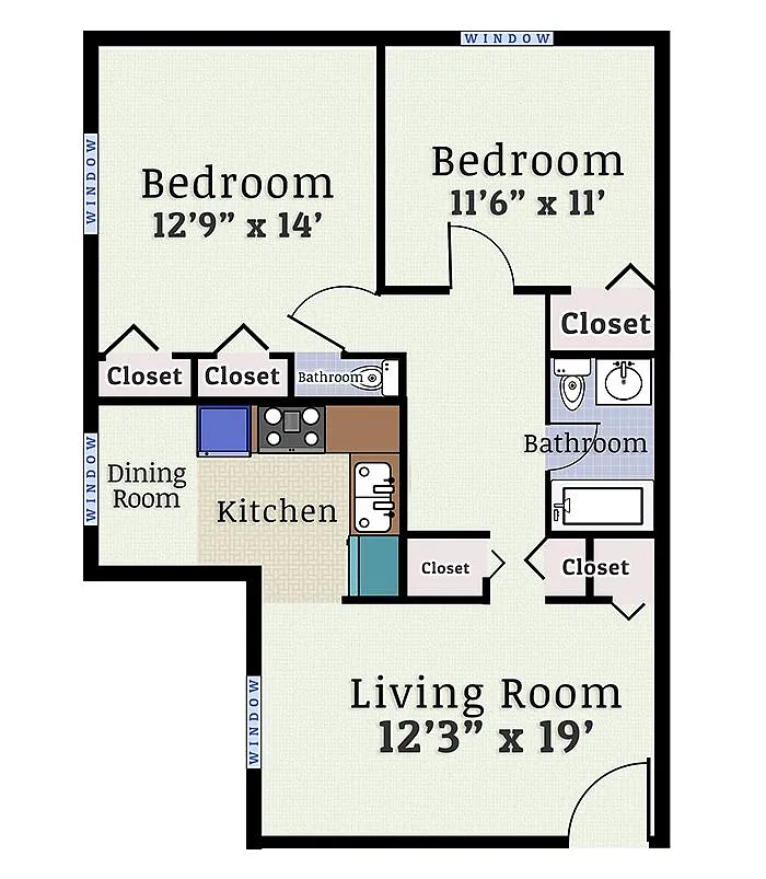 Floor plan 2 Bedroom 1.5 Bath