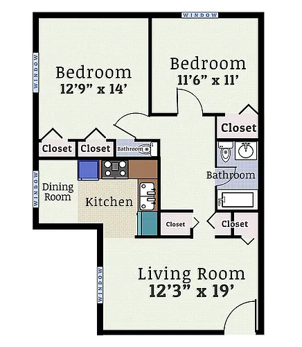 Floor plan 2 Bedroom 1.5 Bath