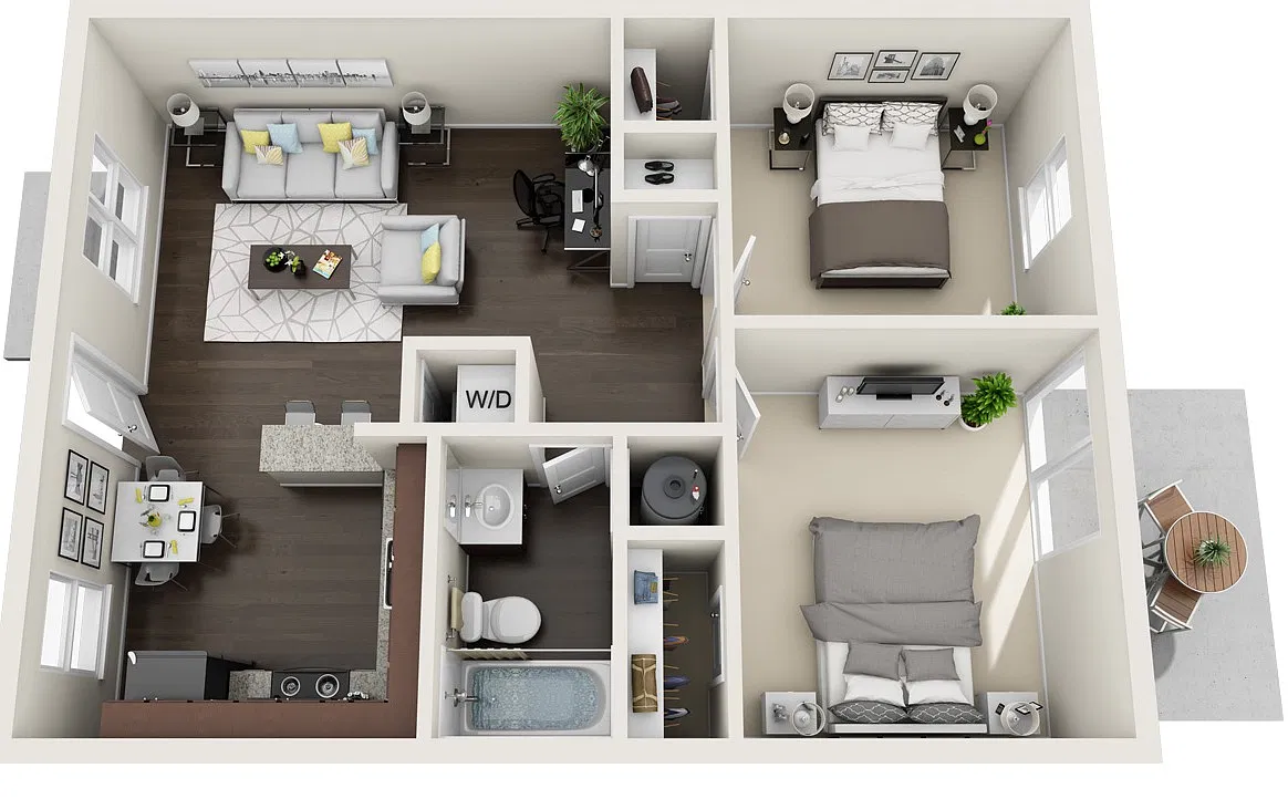 Floor plan 2 Bedroom 1 Bath 738