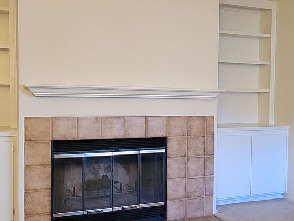 Woodburning fireplace with built-in bookcases