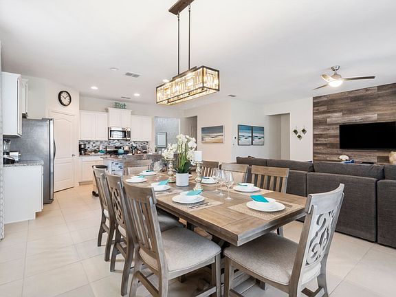Living room, dining room and kitchen