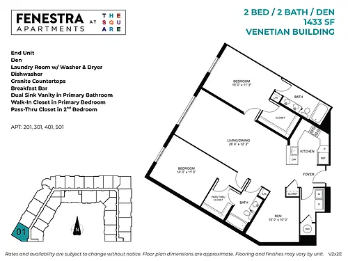 Floor plan Venetian - 2 Bed / 2 Bath / Den