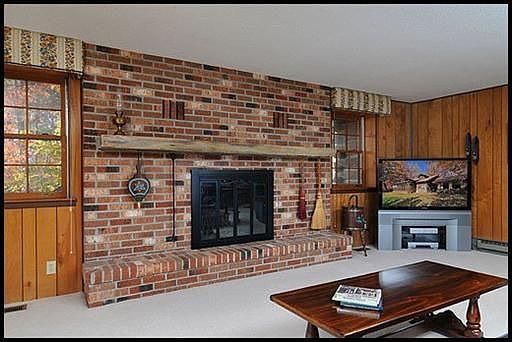 wood burning Brick fireplace