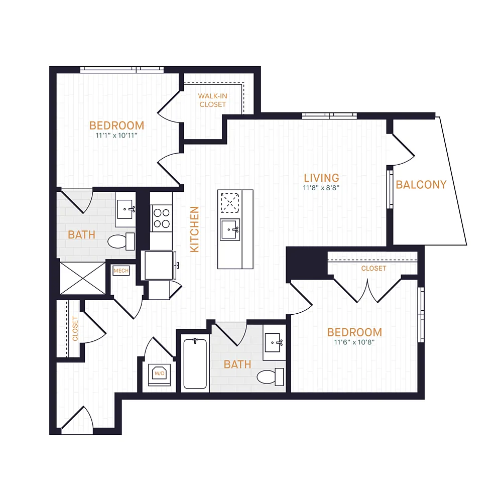 Floor plan B6 | 2 Bed | 2 Bath