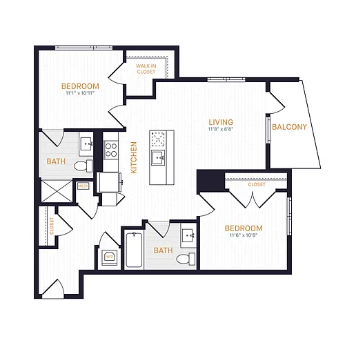 Floor plan B6 | 2 Bed | 2 Bath