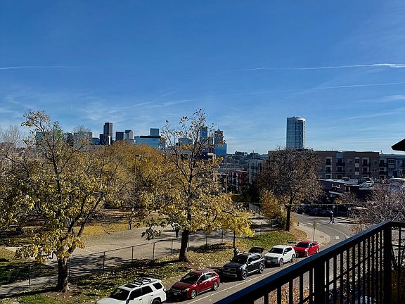 View from the balcony overlooks the Denver skyline.