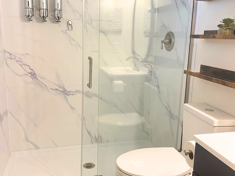Master bath with private walk-in shower.