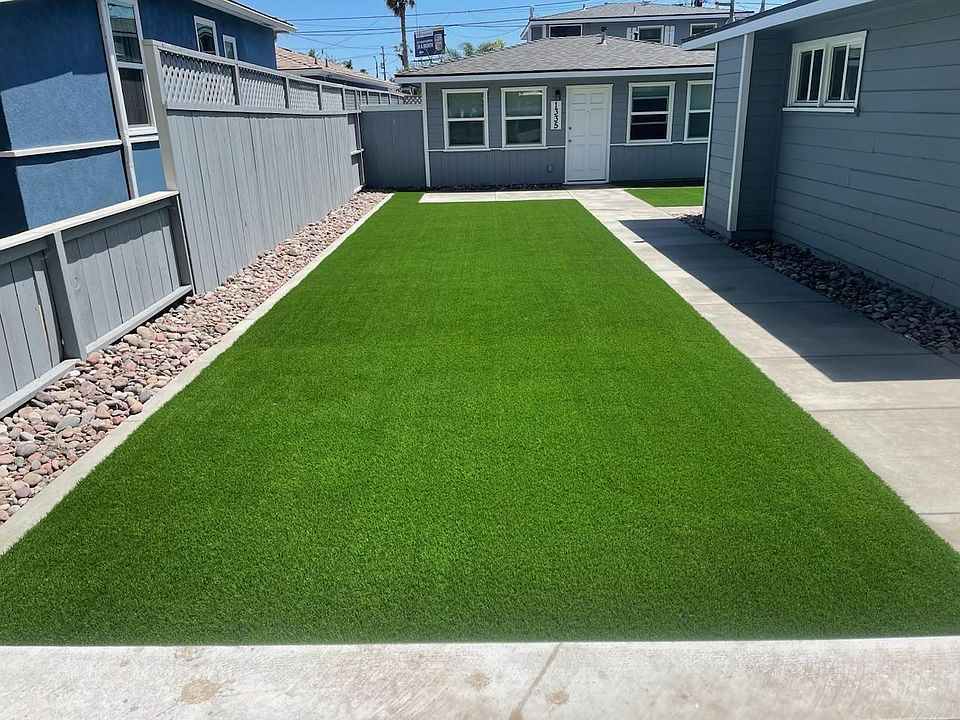 New turf and outside patio area.