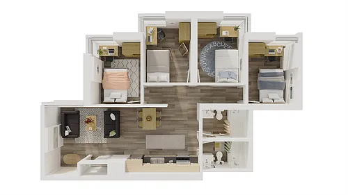Floor plan 4 Bed + 2 Bath - Layout E