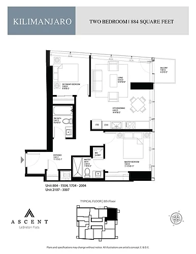 Floor plan Kilimanjaro; 2 Bed, 2 Bath