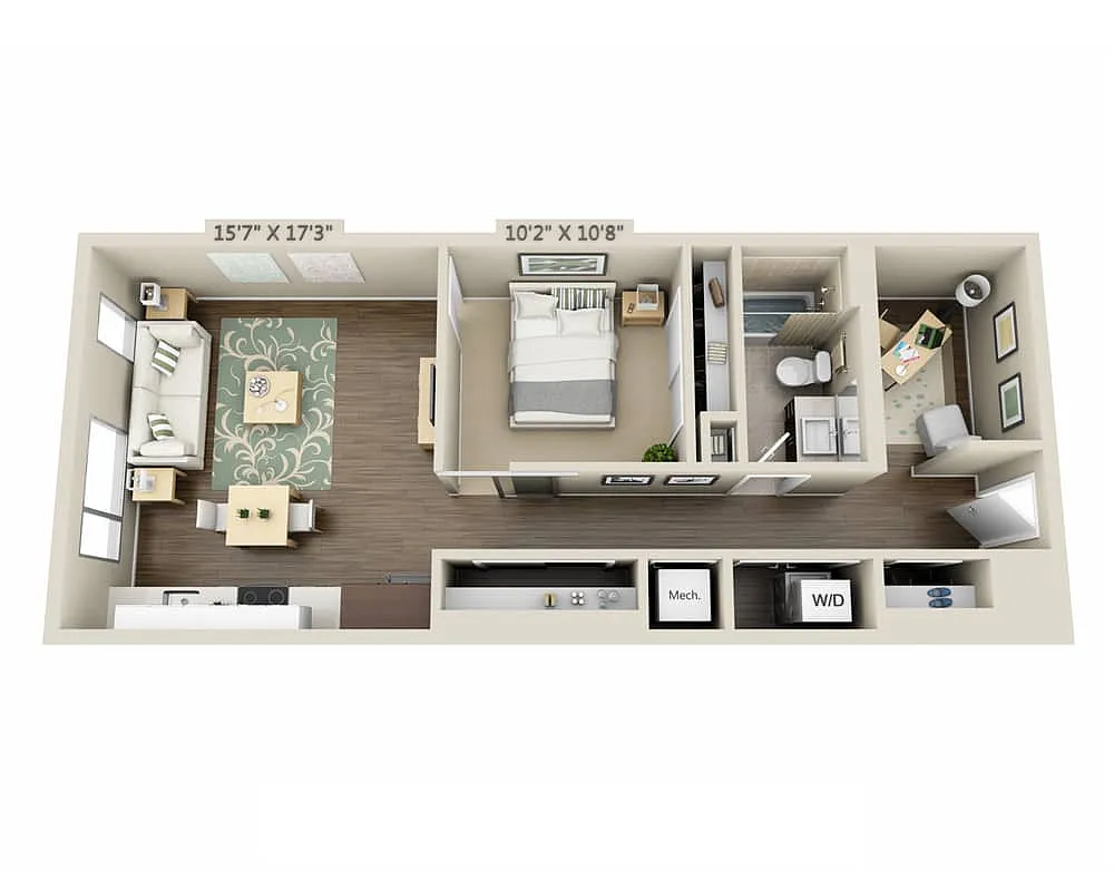 Floor plan One Bedroom A1QL