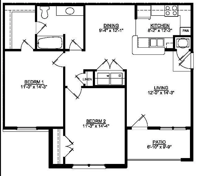 Floor plan 2 Bed 1 Bath HANDI