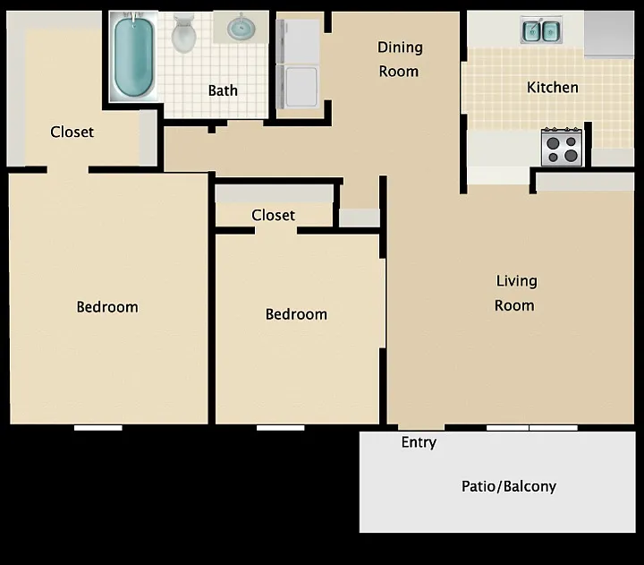 Floor plan 2 bedroom 1 bath