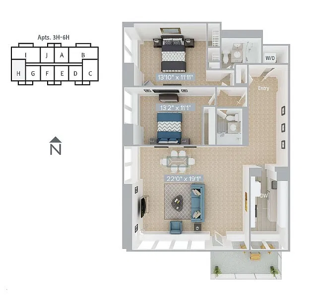 Floor plan B2-1215SF-3H-6H-Classic