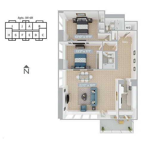 Floor plan B2-1215SF-3H-6H-Classic