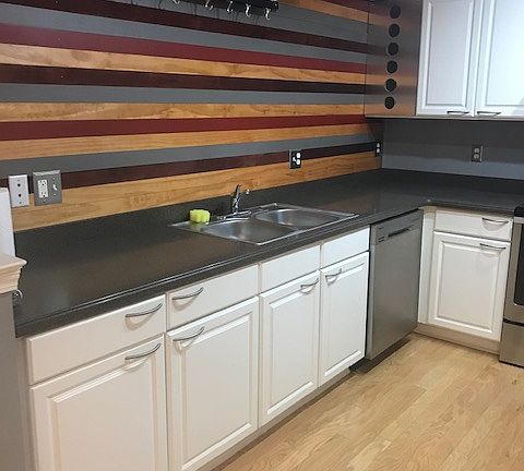 Kitchen with backsplash wood