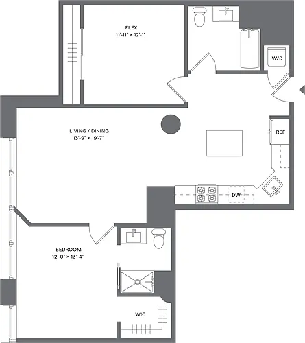 Floor plan 1 Bed+1Flex/2 Bath_A2D
