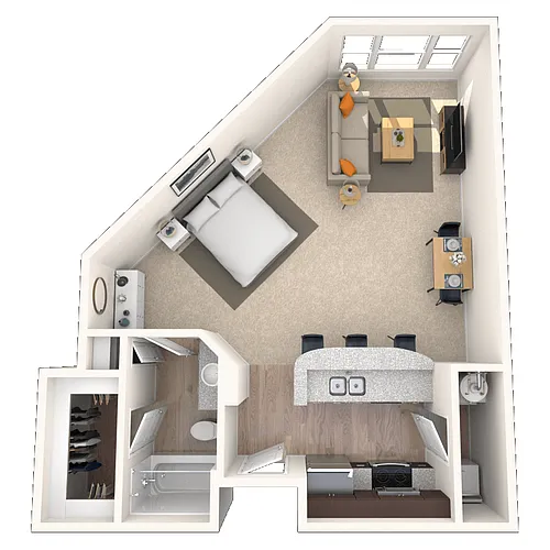 Floor plan Studio 0x1 516-669 SF