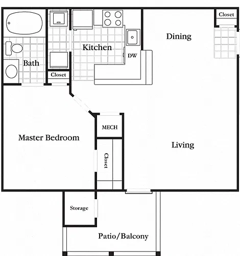 Floor plan 1 Bedroom 1 Bath Standard