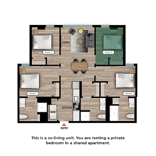 Floor plan Private Bed in a 4 Bed 3 Bath C - RM3