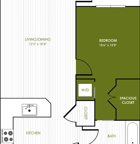 1 Bedroom 1 Bathroom G Floorplan Diagram