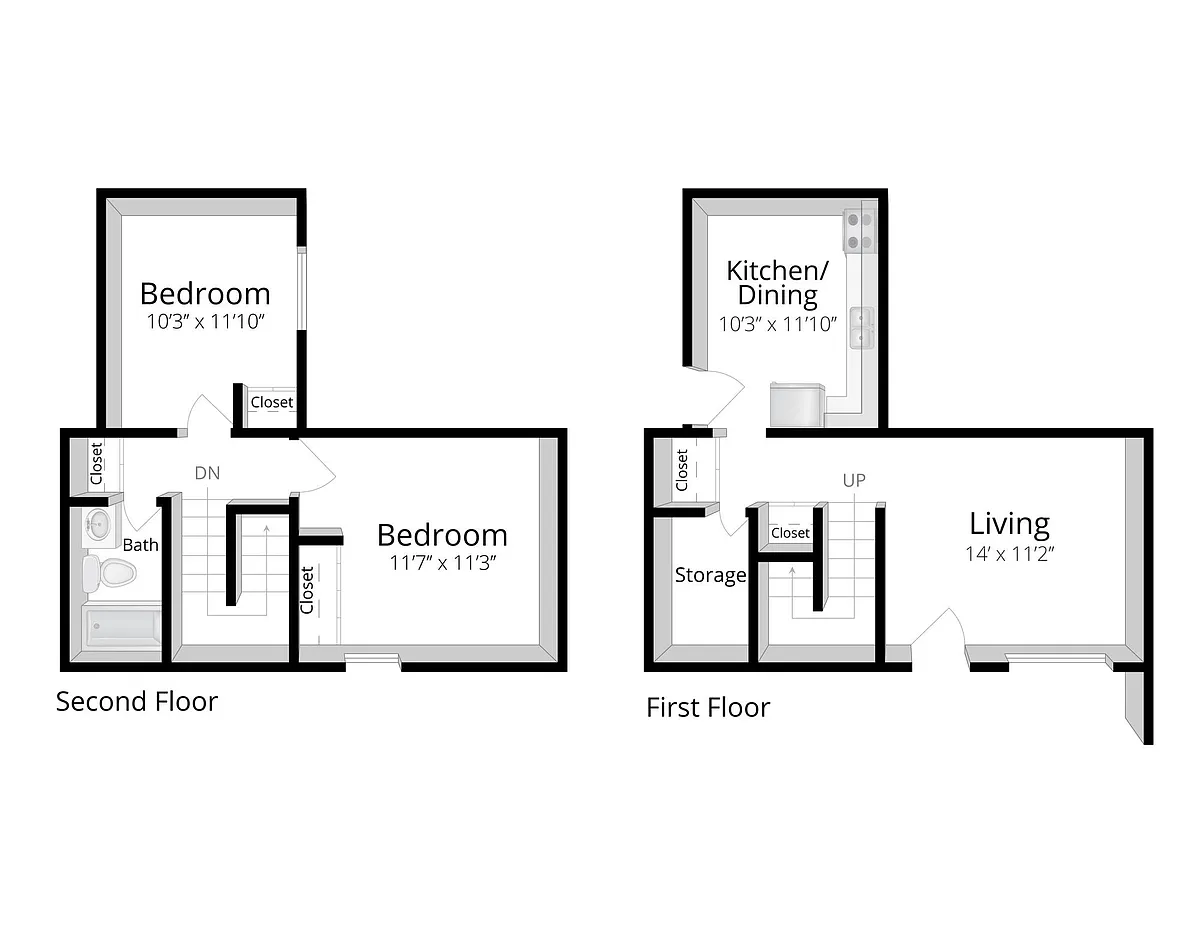 Floor plan Two Bedroom One Bath